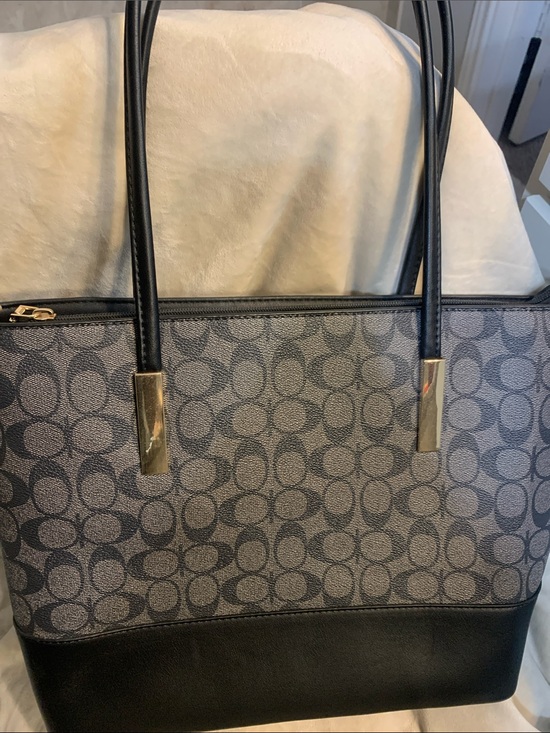 Coach Handbags - Coach Classic Signature Pattern Tote Bag in Black and Gray